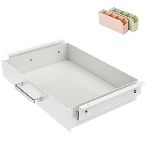 Gome Under Desk Pull-Out Drawer - Storage Organizer Office Mounted, Easy Slide-Out Pencil Drawer for Saving Space, Ideal for Sit-Stand Workstation - color: White, size: Without crosspiece