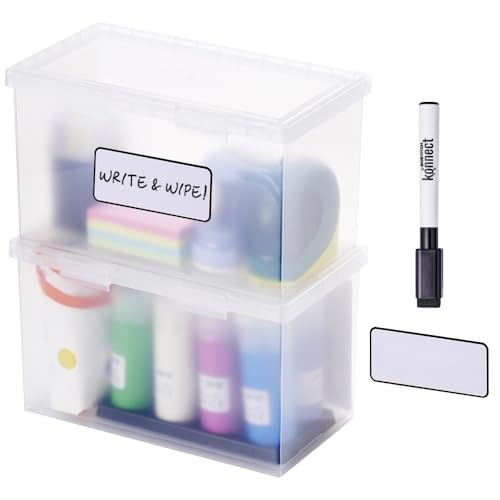 Bostitch Konnect Storage Containers with Lids, Office Organizer, Clear Plastic Box, Desk and Home Organizer, Labels, 4 Qt, 2 Pack