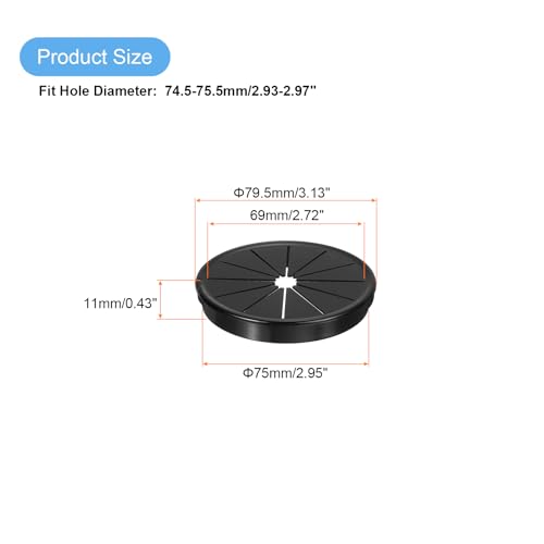 uxcell 3Pcs Desk Grommet Black, Snap Bushing Grommet with Shutter for Holes with 2.95"(75mm) Mounting, Round Nylon Snap in Cable Desk Grommet for Cables and Cords Management - size: 75mm