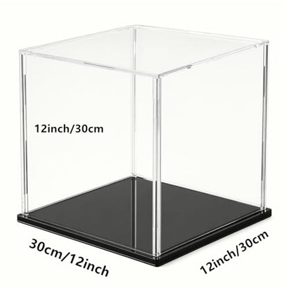 Clear Acrylic Display Case, 12x12x12 inch (30x30x30cm) | Assemble Cube Display Box, Black Base, Dustproof Protection, For Collectibles Memorabilia Figurines - size: 12 x 12 x 12 inches