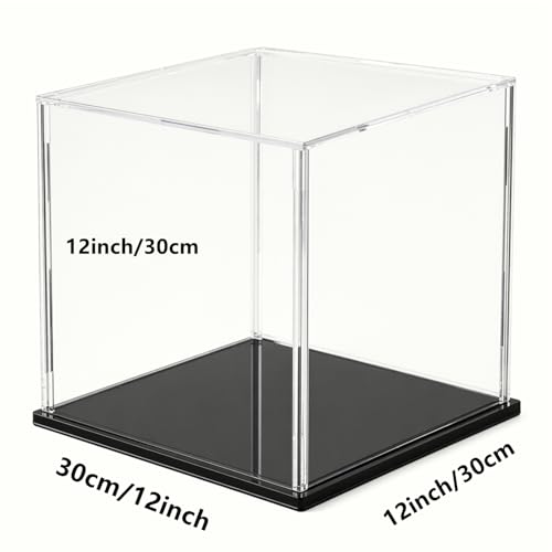 Clear Acrylic Display Case, 12x12x12 inch (30x30x30cm) | Assemble Cube Display Box, Black Base, Dustproof Protection, For Collectibles Memorabilia Figurines - size: 12 x 12 x 12 inches