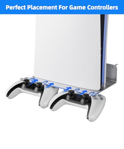 PS5 Wall Mount Aluminum Alloy Compatible with All PS5 Generations Holds Two Controllers Unimpeded Heat Dissipation Ps5 Accessories Universal for Living Room and Bedroom (Silver) - color: Silver