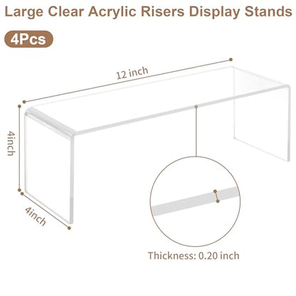 4 Pack Large Acrylic Display Stand,12'' x 4'' x 4'' Thickened Clear Rectangular Cupcake Holder Perfume Organizer Stand, Large Shelf Risers Desktop Display Stand for Decor Display,Figure,Cupcake