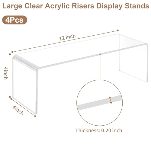 4 Pack Large Acrylic Display Stand,12'' x 4'' x 4'' Thickened Clear Rectangular Cupcake Holder Perfume Organizer Stand, Large Shelf Risers Desktop Display Stand for Decor Display,Figure,Cupcake