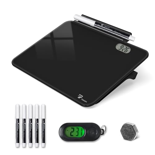 TOWON Small White Board for Desk with Clock, Small Desktop Whiteboard Glass with Pen Holder, Time Reminder Dry Erase Board, Whiteboard for Desk, Digital LCD Display, for Home Office, Black, 8 x 6 in - color: Black With Clock