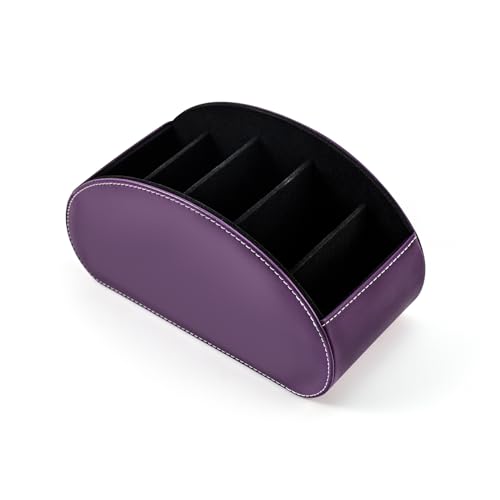 BONNY DODO Remote Control Holders Organizer Box with 5 Compartment PU Leather Multi-functional Office Desk Storage Caddy Store (Dark Purple) - color: Dark Purple
