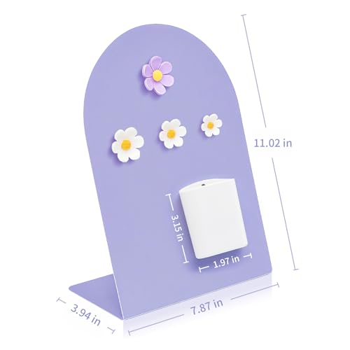 Desk Magnetic Message Board, Metal Bulletin/Memo Board with Magnetic Pen Holder and Flower Pins with Stand, Souvenir/Photo Display Board for Home, Office, Dormitory, Apartment, 8 * 11Inch - color: Purple