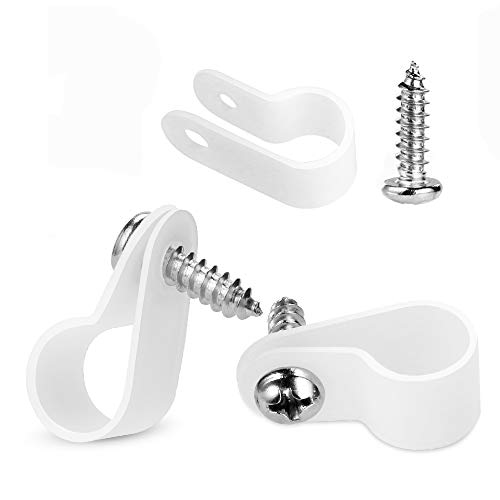 LOKMAN 100 Pack 3/8 Inch Rope Light P-Style Mounting Clips with Compatible Stainless Steel Pan Head Phillips Screws White - size: 100 Pack 3/8 Inch Clips with Screws