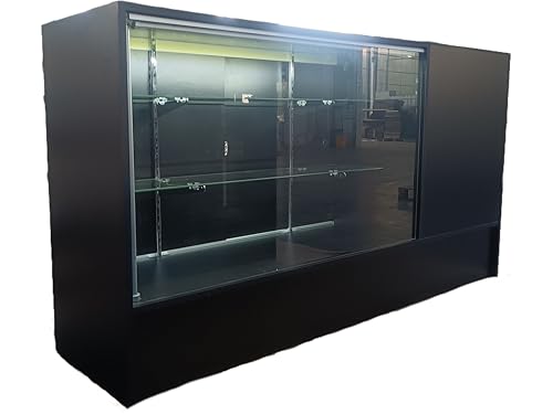 Only Hangers Full Vision Display Showcase with LED Lights, 72" Wide or 48" Wide- Available in Black, Maple, and White (Black with LED Lights and Register Stand, 72") - color: Black With Led Lights and Register Stand, size: 72"