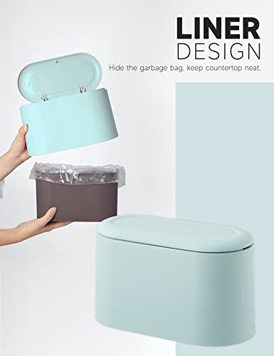 Mini Trash Can with Lid Removable Small Garbage Can, Tiny Plastic Trash Bin, Pop Up Countertop Wastebasket, Counter Garbage Lint Bin (Light Blue) - color: Light Blue