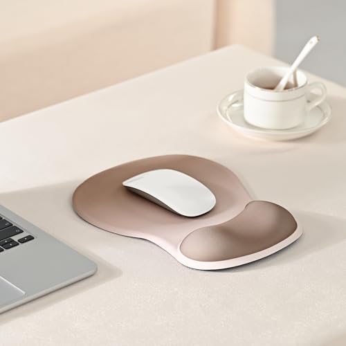 EooCoo Ergonomic Mouse Pad with Gel Wrist Rest Support Middle Concave Design, Relieve Wrist Pain Mousepad, Non-Slip Base for Laptop, Office Desk Accessories, Carpal Tunnel Syndrome - color: Khaki