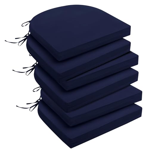 downluxe Outdoor Chair Cushions Set of 6 for Patio Furniture, Water-Resistant Patio Chair Cushions with Ties, High Density Foam Outdoor Seat Cushion, 17" X 16" X 2", Navy - color: Navy, size: 17x16x2 Inch (Pack of 6)