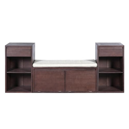 JIJIWANG 77.48" W Entryway Storage Bench with Cushion, 4-in-1 Hallway Bench with Drawers, Compartments and Open Shelves, Mudroom Bench for Shoes and Storage, Espresso - color: Espresso