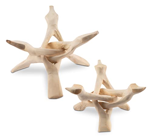 Wish Well 2 Piece Wooden Tripod Stand - 4" & 6" Hand-Carved Room Decor Holder ~ Ideal for Abalone Shell, Decorative Bowl, Crystal Ball, Sphere, Geode ~ Wood Display Stand & Perfect Crystal Holder - color: 4" and 6" Natural