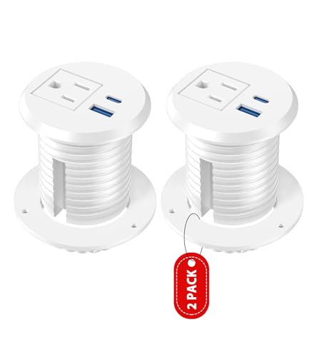 2 Pack Desk Power Grommet Outlet, 2 inch Recessed Power Outlet with 20W USB-C Fast Charging, for Conference Rooms, Office Tables, Furniture, 6FT Cord(ETL Listed) - color: White