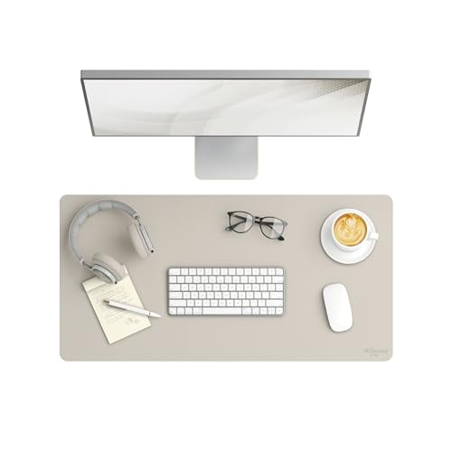 Smead Desk Pad, Vegan Leather Desk Mat with Non-Slip Faux Suede Backing, Perfect Desk Organizer for Office Decor, 31.5” x 15.7” Medium, Sandstone (64831) - color: Beige, size: 15.7" x 31.5"