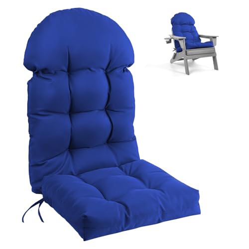 Outdoor High Back Chair Cushion,Water Resistant Tufted Adirondack Rocking Chair Cushion with Ties,Replacement Seat Cushion for Patio Furniture, 44''L x 19''W x 4''H - color: Dark Blue, size: Set of 1