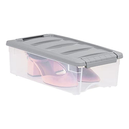 Amazon Basics Plastic Storage Containers with Secure Latching Lids, Stackable Organization Bins, Clear/Grey, 5 Quart, Set of 10 - size: 5 Qt. - 10 Pack