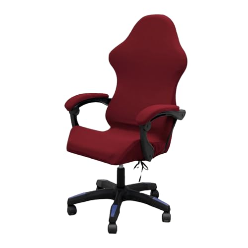 Gaming Chair Cover Set with Armrest Covers, Stretch Ruffled Slipcover for Racing Office Computer Reclining Chairs (Wine red) - color: Wine Red