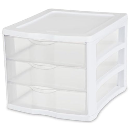 Sterilite 4-Pack 3 Drawer Unit, Stackable Plastic Organizer with Drawers, White Frame - Multi-Purpose Countertop Storage Containers for Office Supplies, Craft Rooms, Classrooms and Home Organization