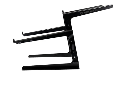 Rockville Rock2d2 Adjustable Dual Shelf DJ Controller Midi Keyboard Laptop Stand | Fits Laptops & MIDI Keyboards, Adjustable Width/Height/Depth, Steel Construction, Rubber Grip Pads, Non-Slip Feet