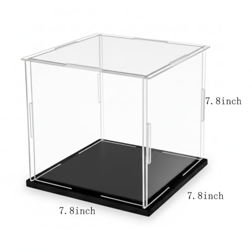 Clear Acrylic Display Case, 8x8x8 inch (20x20x20cm) | Assemble Cube Display Box, Black Base, Dustproof Protection, For Collectibles Memorabilia Figurines - size: 8 x 8 x 8 inches