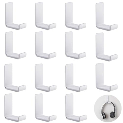 Weewooday 16 Pcs Headphone Hanger Headphone Holder Wall Hook Desk Bulk Adhesive Headset Wall Mount Stand General Purpose
