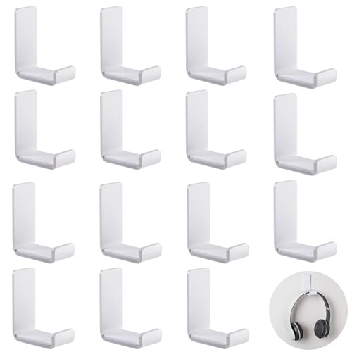 Weewooday 16 Pcs Headphone Hanger Headphone Holder Wall Hook Desk Bulk Adhesive Headset Wall Mount Stand General Purpose
