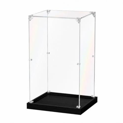 JUJOMAT Acrylic Display Case for Collectibles Clear Acrylic Display Box for Lego Action Figures Doll Hobby, Dustproof Stackable Storage Case, Assembly Required, Black Base (10 x 10 x 16 inches) - color: Black, size: 10 x 10 x 16 inches