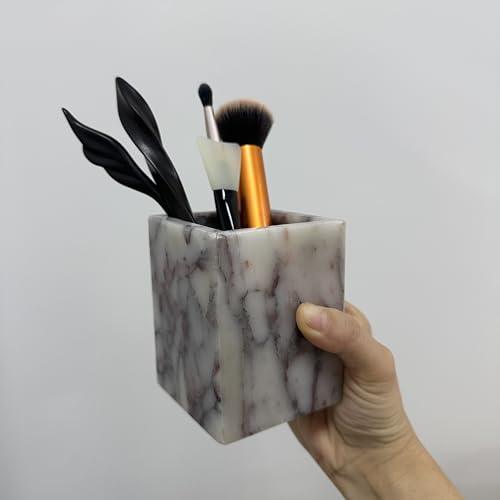 Natural Calacatta Viola Marble Pen Holder, Luxury Square Organizer Cup, Multi-Use Hand-Polished Storage for Desk, Bathroom Vanity, Kitchen Utensils & Makeup Brushes, 2.95” x 3.74” - color: Calacatta Viola