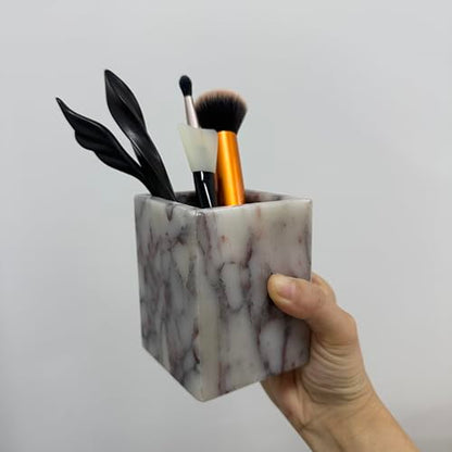 Natural Calacatta Viola Marble Pen Holder, Luxury Square Organizer Cup, Multi-Use Hand-Polished Storage for Desk, Bathroom Vanity, Kitchen Utensils & Makeup Brushes, 2.95” x 3.74” - color: Calacatta Viola
