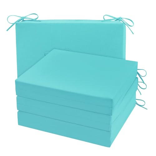 Cozyide Outdoor Chair Cushions, Waterproof Patio Seat Cushions with Adjustable Straps, Square Corner Patio Chair Cushions for Garden, Teal, 18.5x16x3 Inch (Pack of 4) - color: Teal, size: 18.5x16x3 Inch (Pack of 4)
