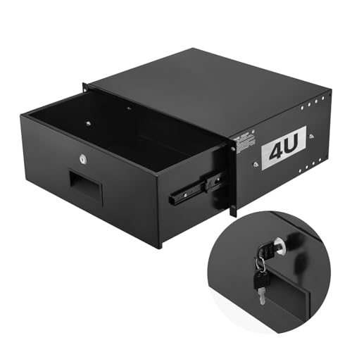 VEVOR 4U Rack Drawer, Lockable Server Cabinet Case, 13.8'' Depth Server Rack Mount Drawer, for 19'' Network Equipment/DJ/AV Rack or Cabinet Enclosure, 50 lbs Max Load, with Cable Management Holes - size: 4U