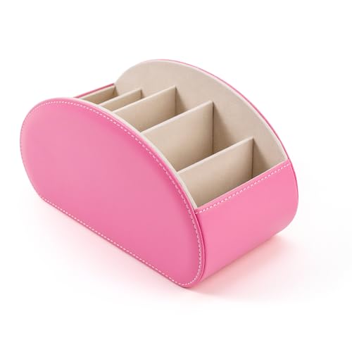 BONNY DODO Remote Control Holders Organizer Box with 5 Compartment PU Leather Multi-functional Office Desk Storage Caddy Store (Pink) - color: Pink