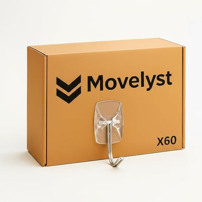 MOVELYST 60 Small Hooks+80 Removable Strips, Clear Wire Hanger Hooks, Damage-Free Utility Hooks, Heavy Duty with Adhesive Strips, No Tools Wall Hook for Hanging, Value Pack - size: Small, style: Clear-60+80