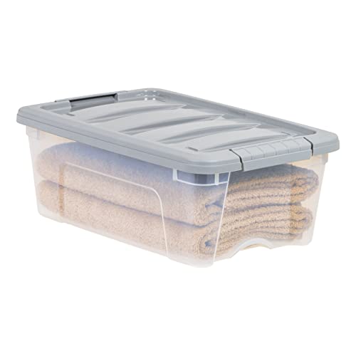 Amazon Basics Plastic Storage Containers with Secure Latching Lids, Stackable Organization Bins, Clear/Grey, 12 Quart, Set of 6 - size: 12 Qt. - 6 Pack