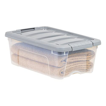 Amazon Basics Plastic Storage Containers with Secure Latching Lids, Stackable Organization Bins, Clear/Grey, 12 Quart, Set of 6 - size: 12 Qt. - 6 Pack