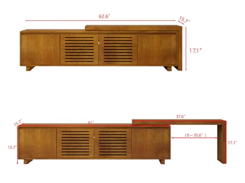 LKTART Mid Century Modern TV Stand,Extendable Entertainment Center for 65/70/75/80 Inch TV,Media Console for Living Room&Bedroom, Brown Ebony - color: Extendable Brown Ebony