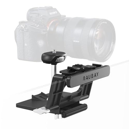 RAUBAY 【Upgraded】 Monitor Camera Mount Stand, Hanging Webcam Clamp with 1/4" Screw, MILC Monitor Top Support for Live Stream, etc. Compatible with Curved Monitors, Maximum Width up to 1.4" CM02 - style: CM02