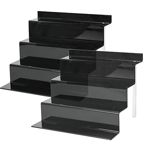 Acrylic Stands for Display,4 Tier Black Cupcakes Perfumes Cologne Funko Pop Figurines Display Stand Risers Shelf for Decoration and Organizer(2pack,12 x 9 INCH) - color: 2P-12x9-Black