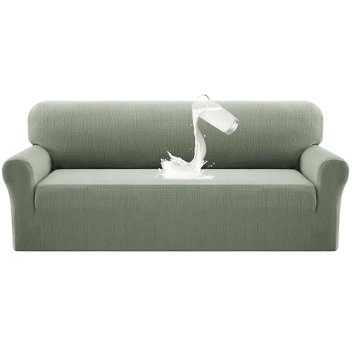 PrinceDeco Waterproof Couch Covers Slipcovers for Sofas,1 Piece Stretch Jacquard Sofa Slipcover Leakproof Pet Friendly Furniture Protector for Kids, Dog (Sofa Seat Width 52"-58", Sea Grass) - color: Seagrass, size: 2.5 Seat (Seat Width 52"-58")