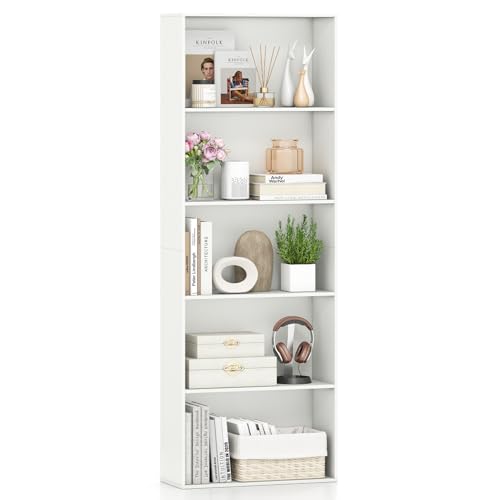 Giantex 5-Tier Bookshelf, Freestanding Bookcase with 5 Open Shelf, Modern Display Shelf, Storage Organizer for Living Room Bedroom Home Office - color: White, size: 24" x 9.5" x 67"