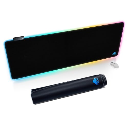 Cacoy 55" x 20" RGB Gaming Mouse Pad XXL, Large LED Lighting Desk Mat, 9-Light Mode Keyboard Pad with Non-Slip Rubber Base and Smooth Surface, Extended Computer Mousepad for Game, Office & Home, Black - color: Rgb, size: 55" x 20"