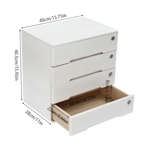 Wooden Desk Organizer with Drawers & Lock, Desktop Countertop Storage Cabinet Lockable Home Office Supplies File Tabletop Organizing Unit (4 Drawer - Modern White) - style: 4 Drawer - Modern White