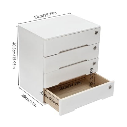 Wooden Desk Organizer with Drawers & Lock, Desktop Countertop Storage Cabinet Lockable Home Office Supplies File Tabletop Organizing Unit (4 Drawer - Modern White) - style: 4 Drawer - Modern White