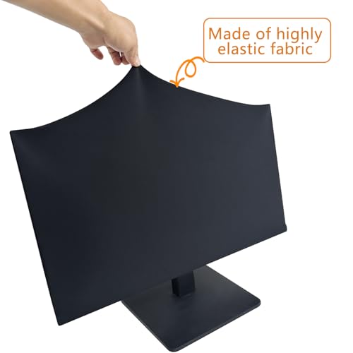 3-Piece Computer Dust Cover Set - Waterproof & Dustproof with Elastic Fabric, Pure Black Minimalist Design, Includes mainframe Case, Keyboard & 19-27 Inch Monitor Covers , Universal Fit