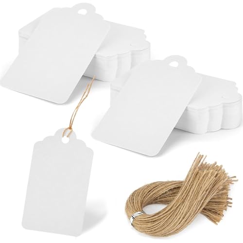 SallyFashion 120pcs Gift Tags with String Attached, 1.6 x 2.8 inch White Paper Tags Hanging for Clothes DIY Crafts Wedding Holiday - color: White