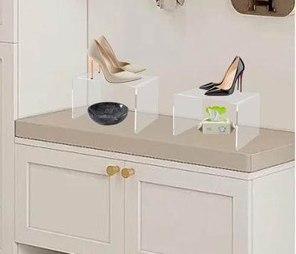 2 PC of 12'' Extra Large 5mm Thickness Clear Acrylic Risers, Acrylic Display Risers Shelf Showcase Fixtures for Jewelry, Display Stand for Amiibo Funko POP Figures, Cupcakes, Food Display, Cabinet- (12''x7.75''x6'', 2 sets - size: 12''x 7.75x 6''