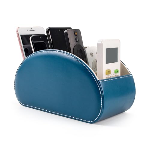 BONNY DODO Remote Control Holders Organizer Box with 5 Compartment PU Leather Multi-functional Office Desk Storage Caddy Store (Pacock blue) - color: Pacock blue