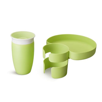Munchkin Carseat Tray with Miracle 360 Sippy Cup for Toddlers 1-3 - Travel & Road Trip Accessory for Kids, Mess-Free Snacking and Spill Proof Drinking in The Car, Green - color: Green